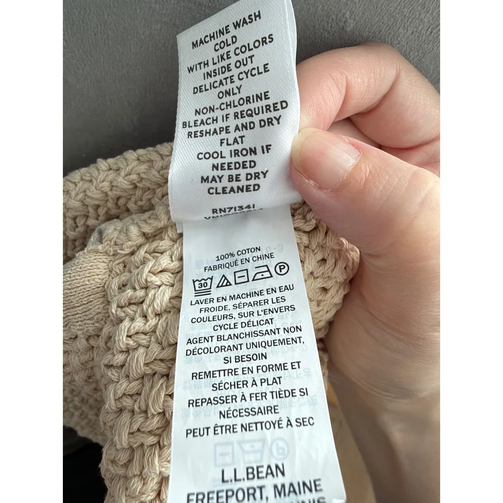 LL Bean Signature Fishermen Cable Knit Sweater Women L Cream Cottagecore Zipper